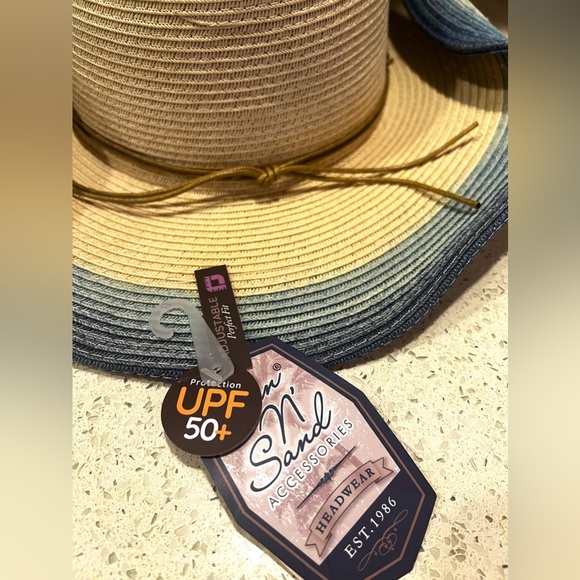 Straw Natural Ombré Blue Beach Beaded Sun Cowboy Hat - Picture 3 of 6